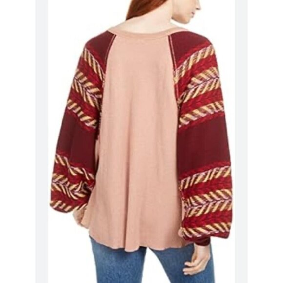 Free People Rainbow Dreams Top Arizona Sands Size Large OB978656 Balloon Sleeve - Picture 2 of 13